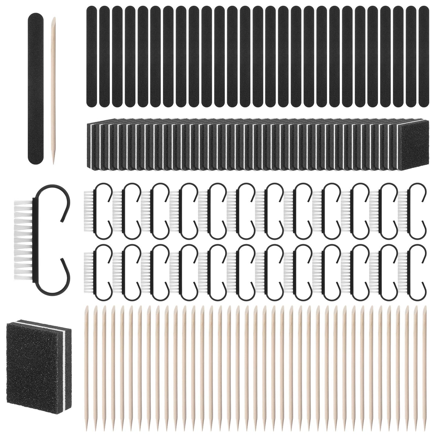 80 Sets Disposable Manicure Kit Basics 4 Piece Nail Kit for Travel,Handle Grip Brush,Mini Nail Buffer Nail File and Wood Stick for Gifts Salon Home Professional (Black)