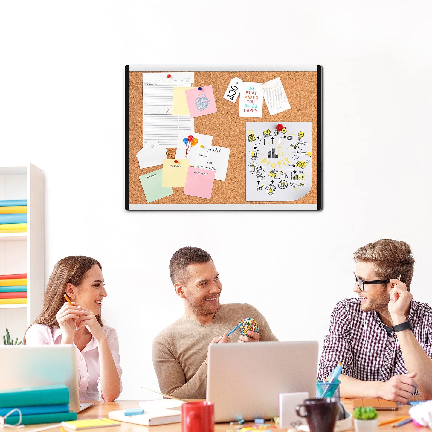Amazon Basics Cork BulletinBoard, 23" x 17", Pin Board for Office & Home with Aluminum/Plastic Frame, 3 Pack