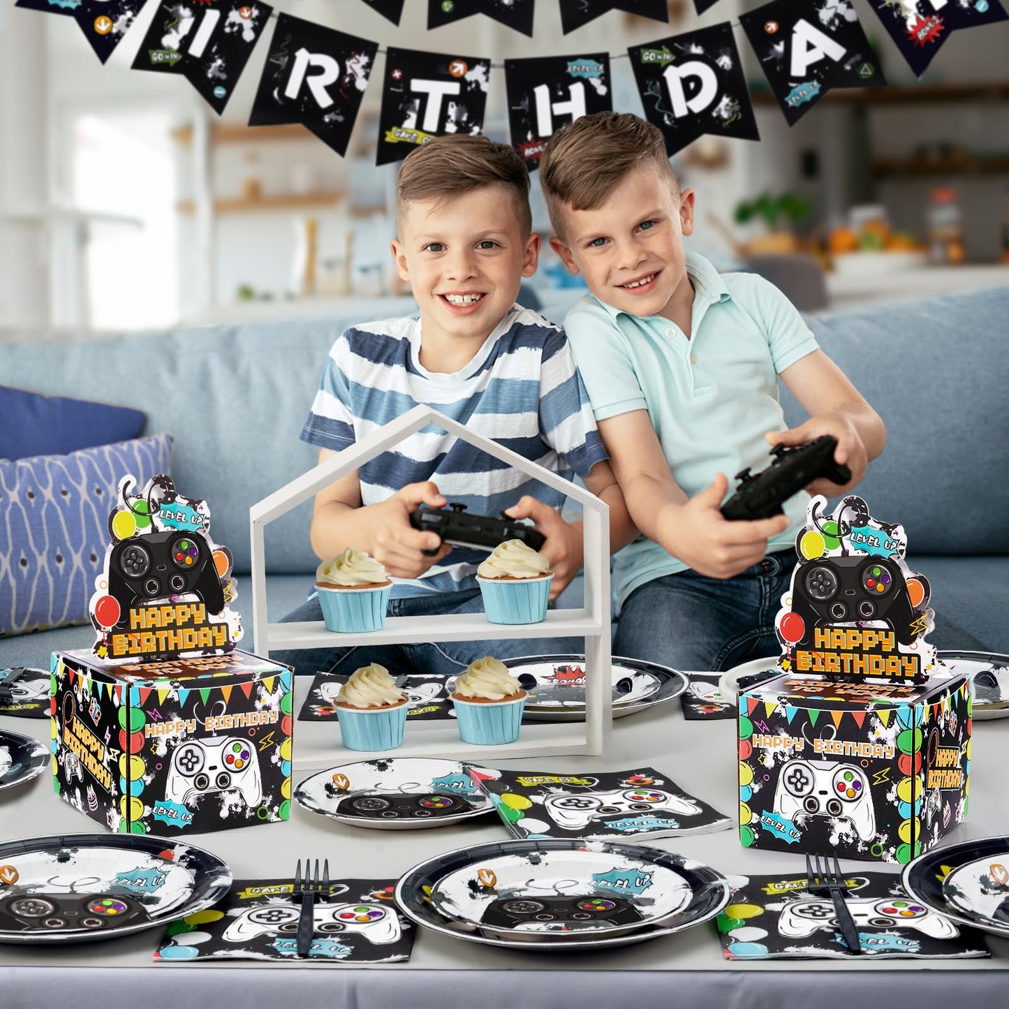 WERNNSAI Birthday Money Box - Video Game Party Decorations Money Gift Boxes for Cash Birthday Pull Box Gaming Theme Surprise Gift with 50 PCS Transparent Bags