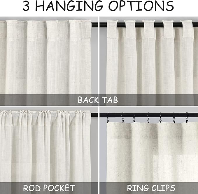Cream Kitchen Cafe Curtains 45 Inch Length 2 Panel Set Back Tab Pocket Semi Sheer Light Filtering Short Curtain Natural Farmhosue Small Curtains for Basement Window Bathroom Living Room 52x45