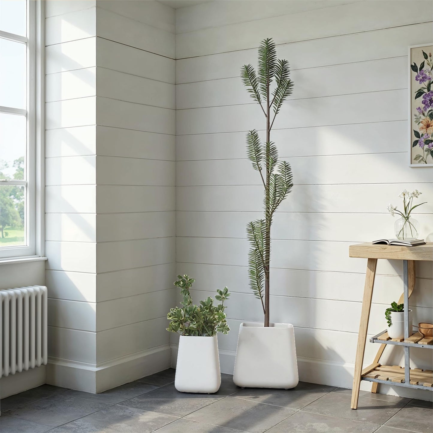 Creative Co-Op 2-Piece Cement Composite Square Planters, White
