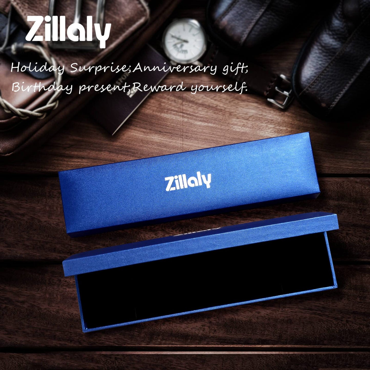 Zillaly Men's Stainless Steel Two-Tone Square Link diamond Bracelet in Black & Blue Ion-Plated Black (Black & Blue & Diamond)