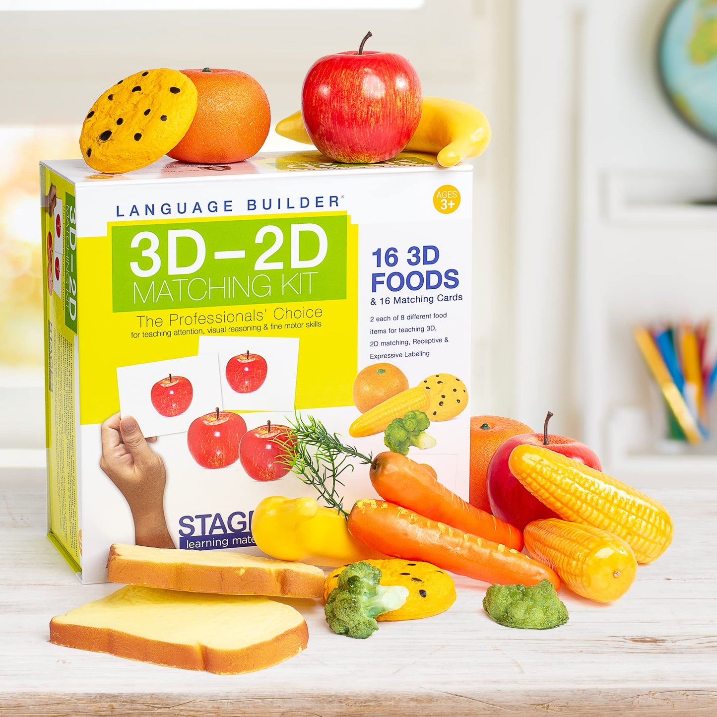 Stages Learning Language Builder 3D-2D Foods Matching Kit for Autism Education & Aba Therapy Flash Cards