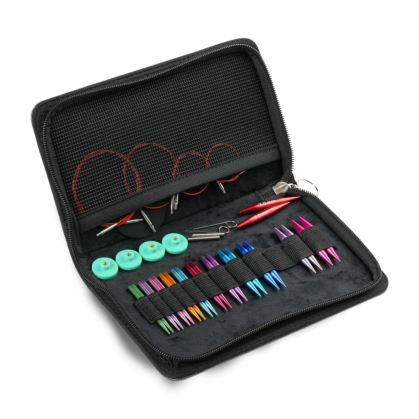 Guclud Short Interchangeable Knitting Needles Set 2-Inch Shorties Circular Knitting Needles for Sock, Sizes US 2.5, 3, 4, 5, 6, 7, 8, 9, 10, 10.5, 11 with Cables, Accessories and Case (12 Pairs)