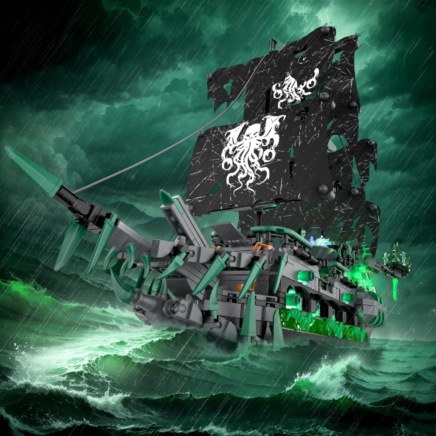 NUTCRACKER Pirate Ship Building Blocks Set with LED Lights, Ghost Ship Flying Dutchman Toy Building Sets for Adults, DIY Sailboat Model Kit for Easter, Halloween, Birthday's Gift (1100 Pcs)