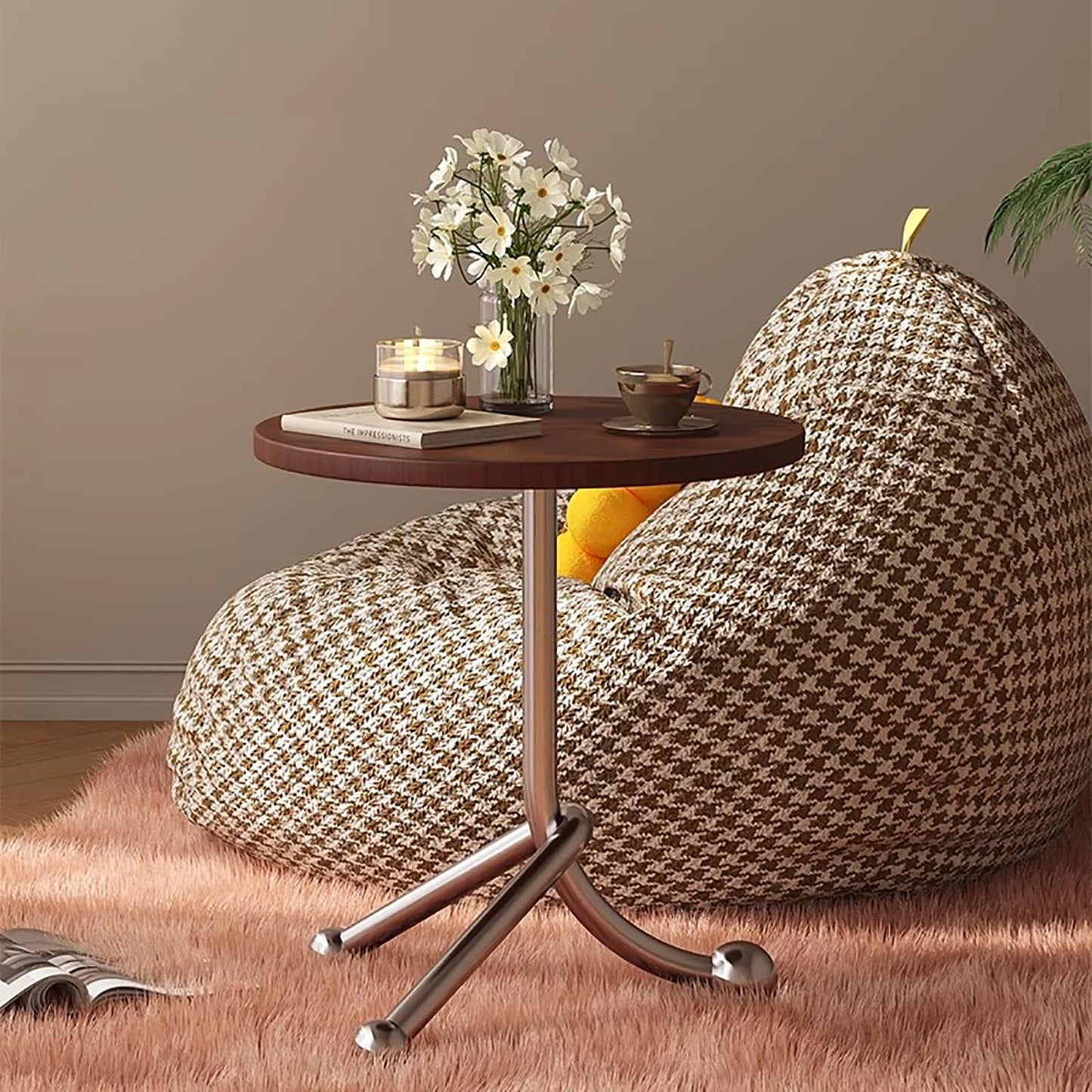 FUNEWBO Sturdy Small Round Side Table with Stylish Stand,Small End Table,Modern Nightstand for Living Room,Bedroom Plant Stand Indoor Outdoor(H:15.7in, Brown)