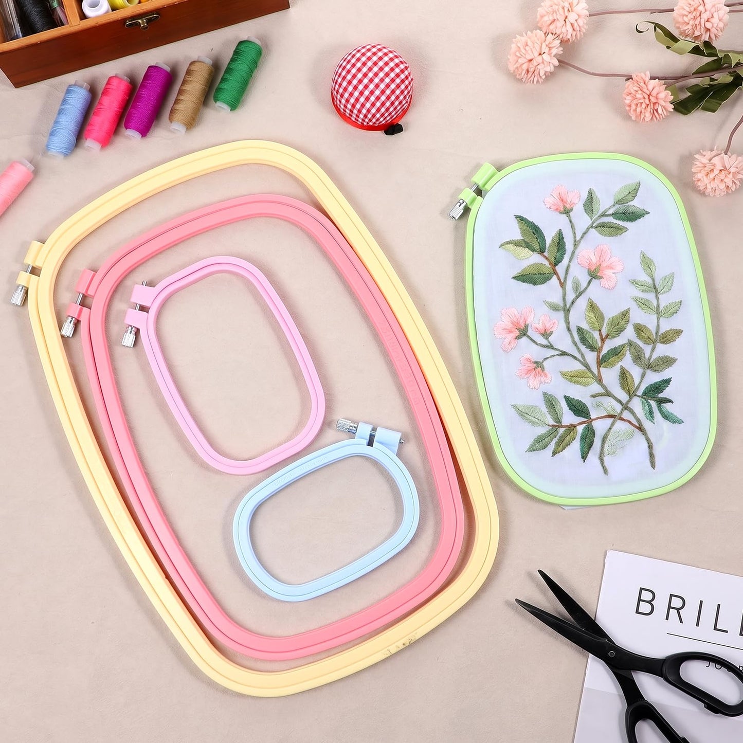 MySHUCE 5 Pack Size Square Embroidery Hoops Set, Plastic Cross Stitch Hoops 5 Inch 6 Inch 10 Inch 12 Inch 15 Inch Reusable Frames Rings for DIY Embroidery Craft Sewing Project (5 Colors)