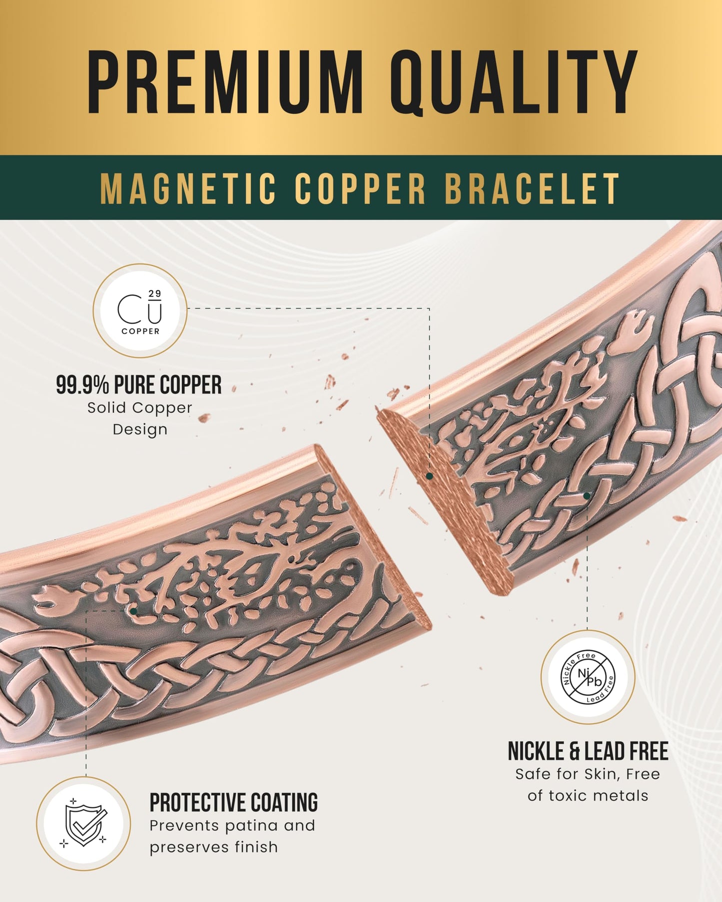 MagnetRX® Magnetic Copper Bracelets for Men – Effective 99.9% Pure Copper Bracelet for Men – Adjustable Copper Magnetic Bracelets (Irish Tree)