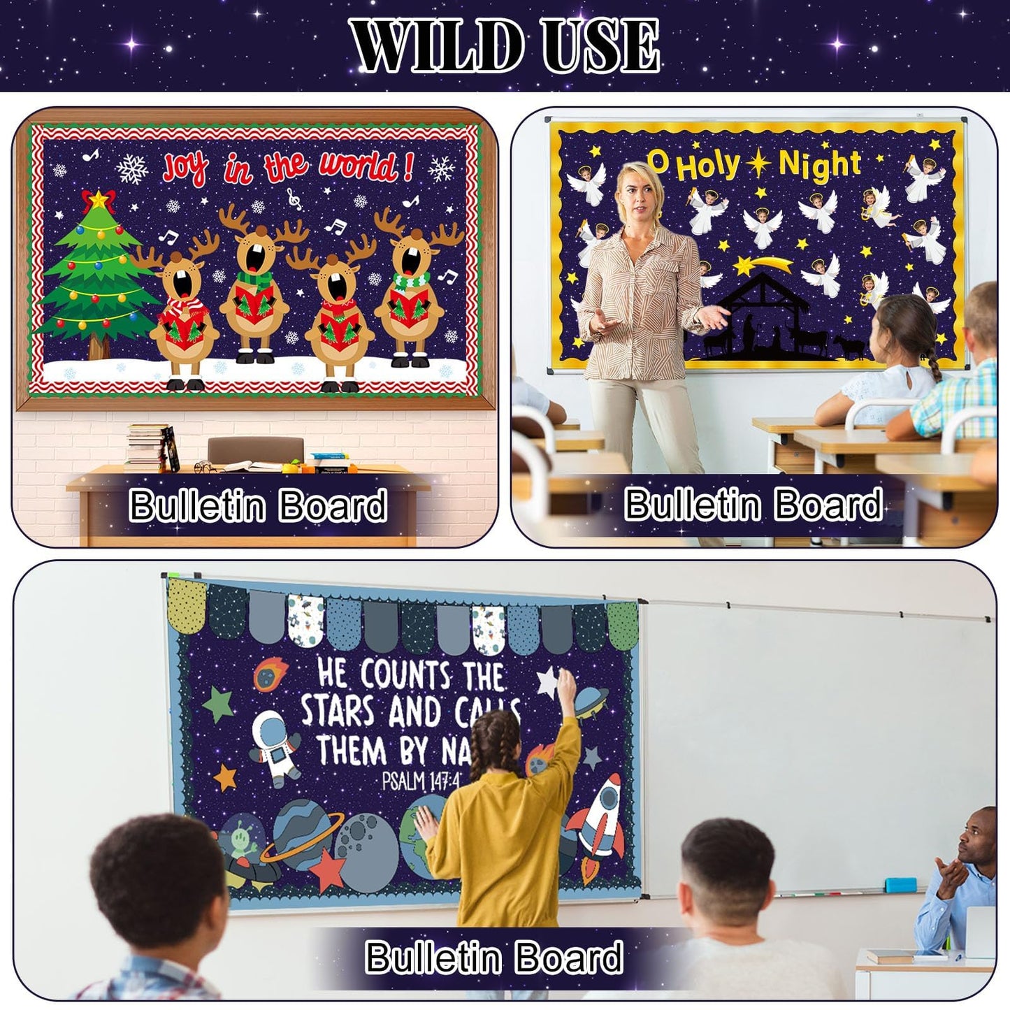 Outer Space Bulletin Board Roll Reusable Waterproof Erasable Night Sky Non-Woven Fabric Bulletin Board Fade Resistant Wrinkle Resistant Galaxy Planet Poster for Classroom Decor Wrap Craft 15.5" x40ft