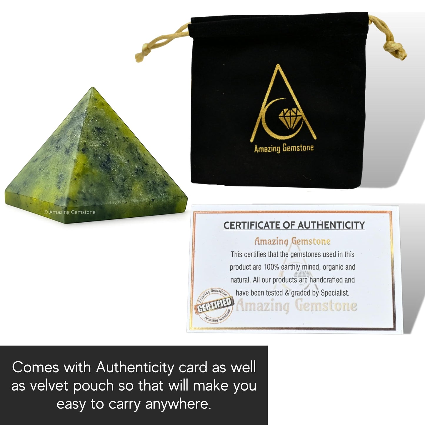 Amazing Gemstone Green Jade Pyramid Crystal Healing Stones - 1" Great Pyramid Figurine of Natural Stone Pyramid for Meditation, Reiki, Chakra Balancing and Crystal Pyramids Grid