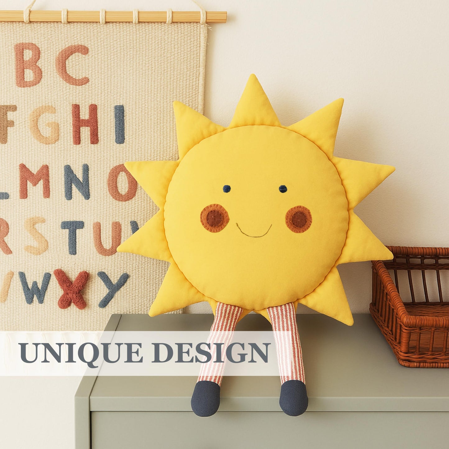 Art Capsula Sun Shaped Decorative Pillow – Boho Nursery Decor & Sunshine Room Accent – Handmade 100% Cotton Cushion (Mustard Yellow)
