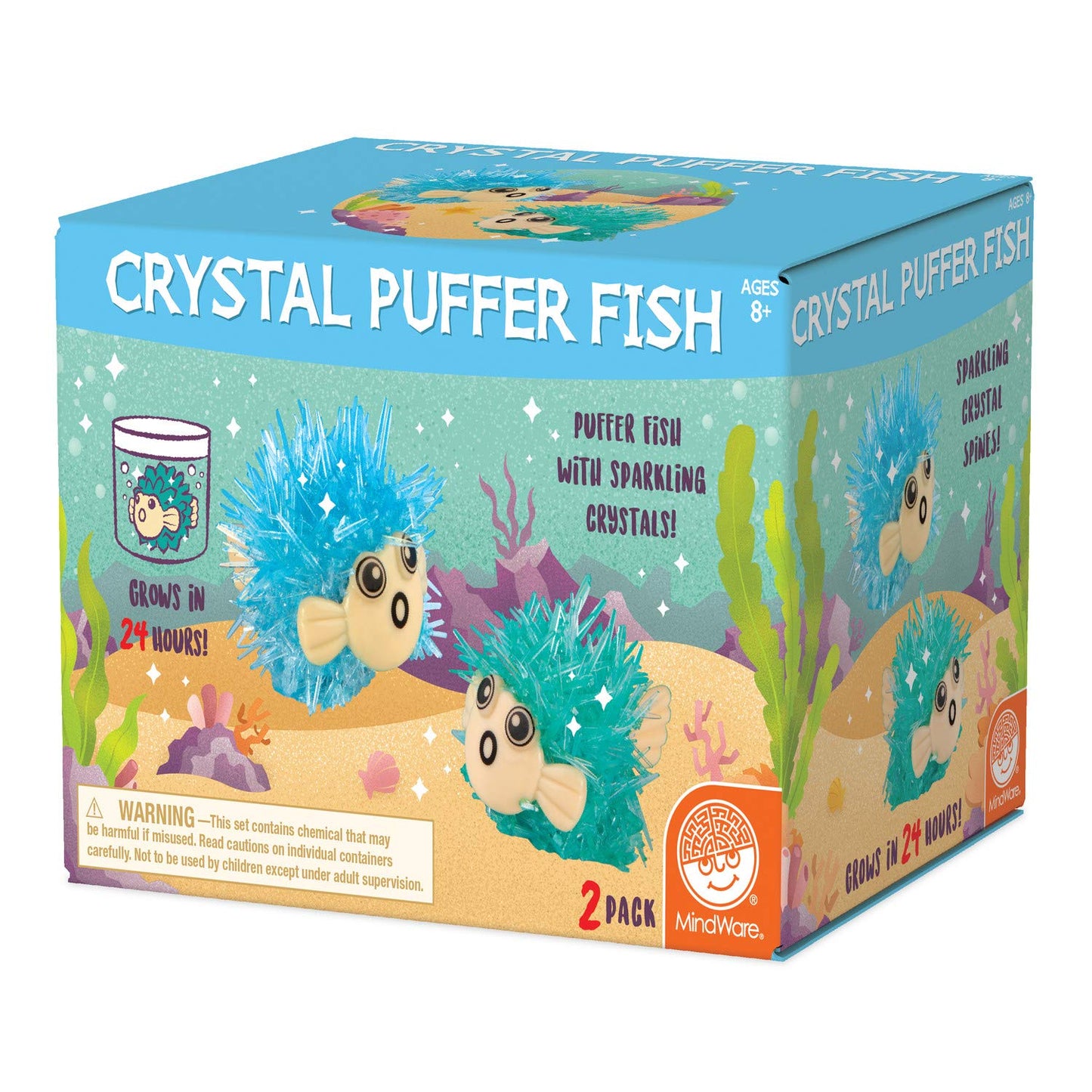 MindWare Crystal Growing Kits: Puffer Fish Set of 2 – Cute DIY Crystal Growing Kits for Kids & Teens – Funky mini Science Experiment in an 8pc kit – Crystals Grow in 24 Hours