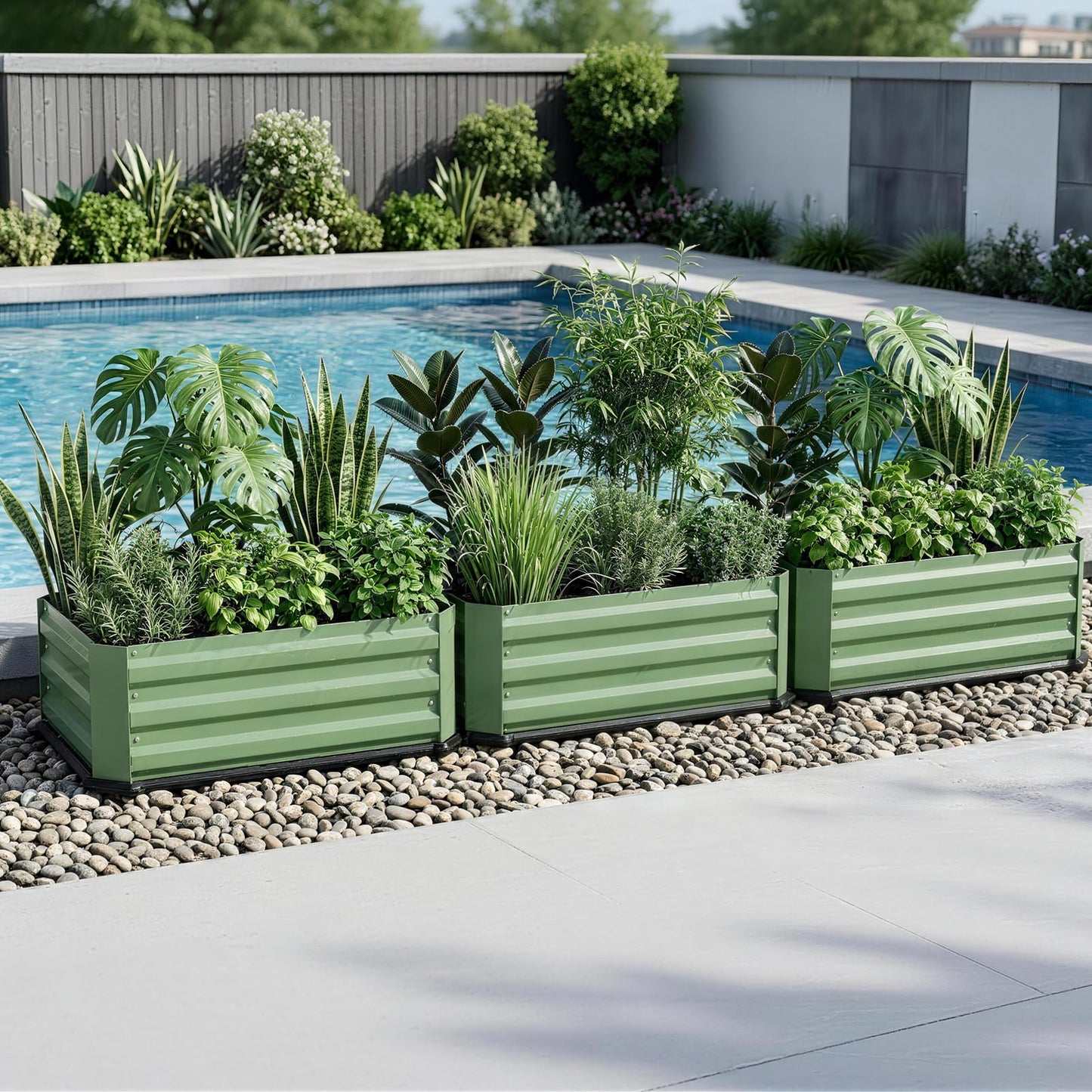 2 Pcs Galvanized Raised Garden Bed with Bottom, Indoor Metal Raised Garden Beds, Easy Assembly No leaks & Rust-Proof Flower Bed, Outdoor Planter Box for Vegetables, Herbs, Patio, Balcony, Green