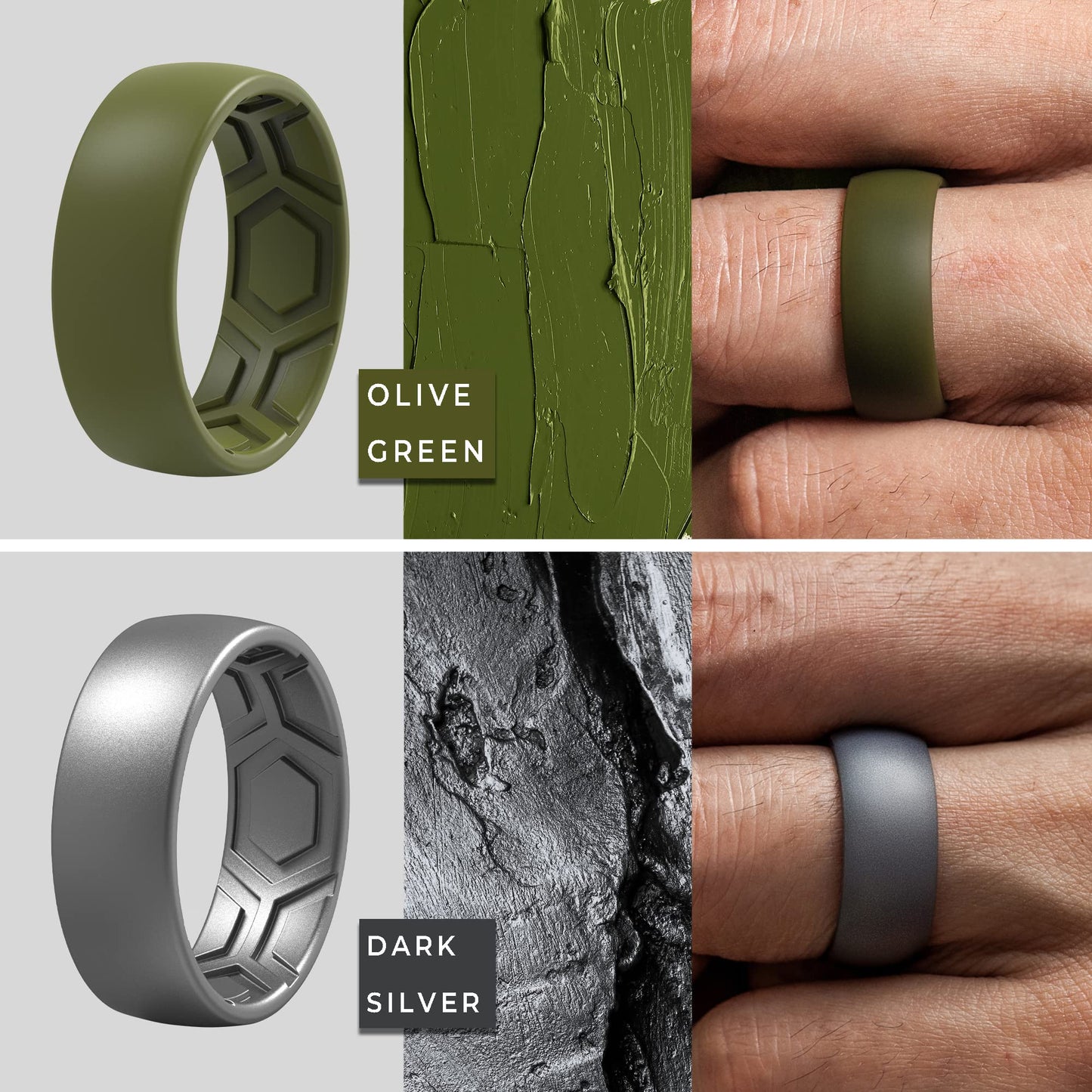 ThunderFit Men's Patterned Silicone Rings, 8mm Wide 2.2mm Thick Rubber Bands,Variety Multipack 1,4,7