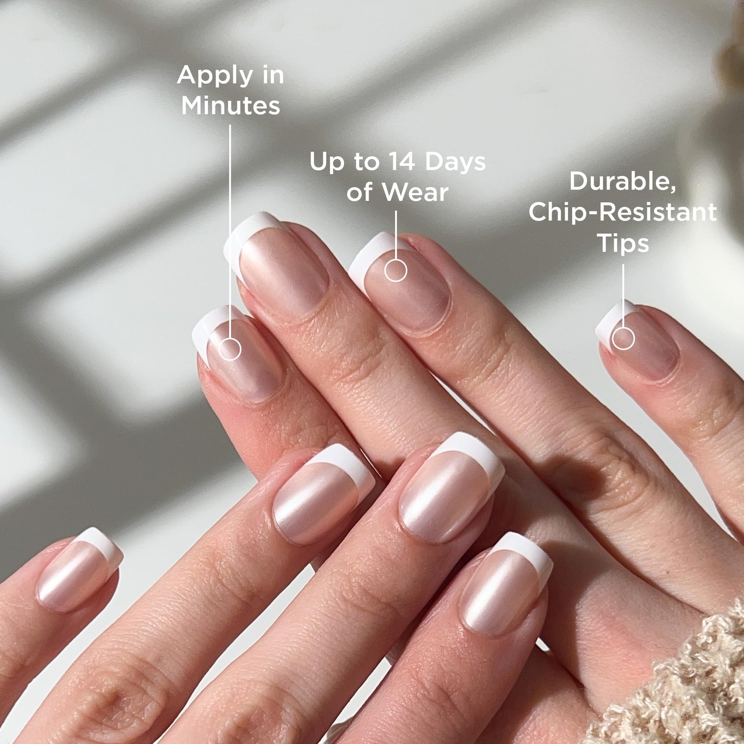 PaintLab Press On Nails - Iconic Frenchie Short Square French Tip Fake Nails, 30 Nails in 15 Sizes with Glue, Reusable Salon Quality Press On Nails