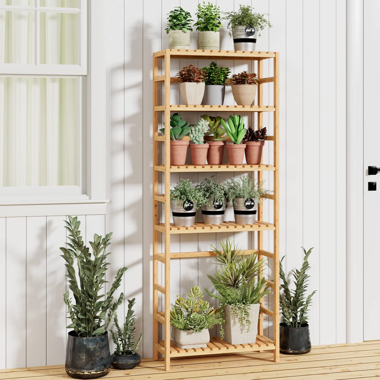 Bamjoy Bamboo Shelf, 6 Tier Bookcase Storage Shelves, Tall Book Rack Shelving Unit, Multipurpose Storage Display Shelf Adjustable Storage Rack for Bathroom Home Office Living Room Kitchen, Natural