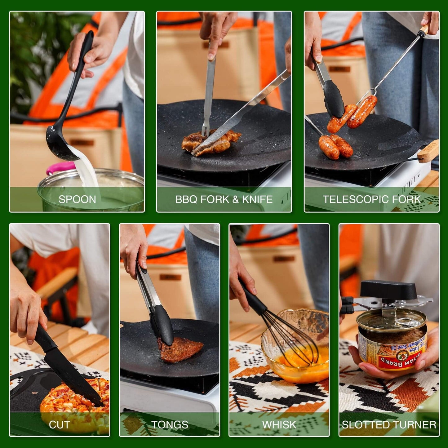 Wesqunie Camping Essentials Cooking Utensils Set - 30Pcs Stainless Steel & Silicone Camp Kitchen Cookware Set, RV Picnic Grill Equipment
