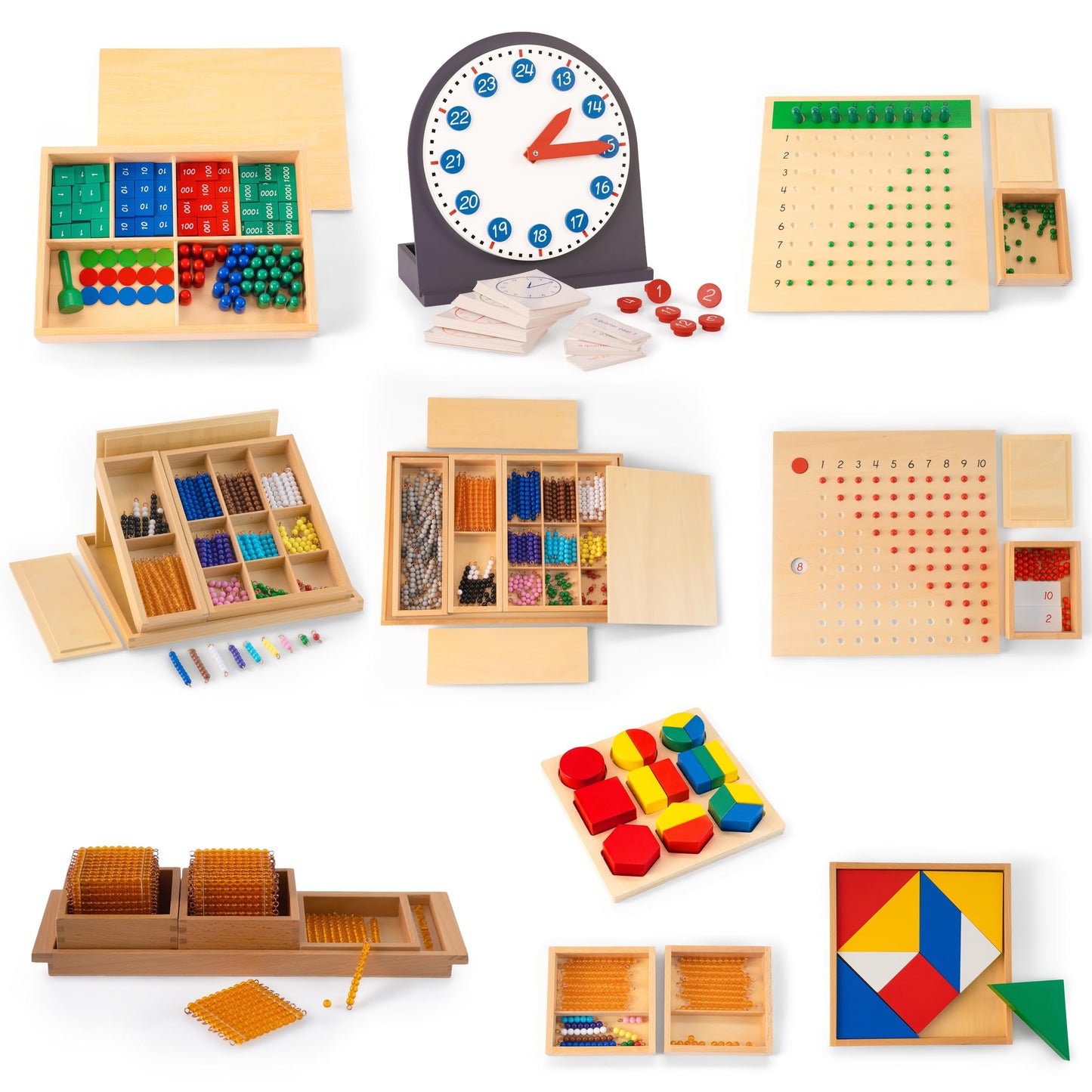 Premium Montessori Math Kit 3| Complete 12-in-1 Curriculum Set for Ages 3-12 | Stamp Game, Bead Boards, Snake Games, Clock & More | Homeschool & Classroom Materials | 12.2 kg/27lbs (Math Series Kit 3)