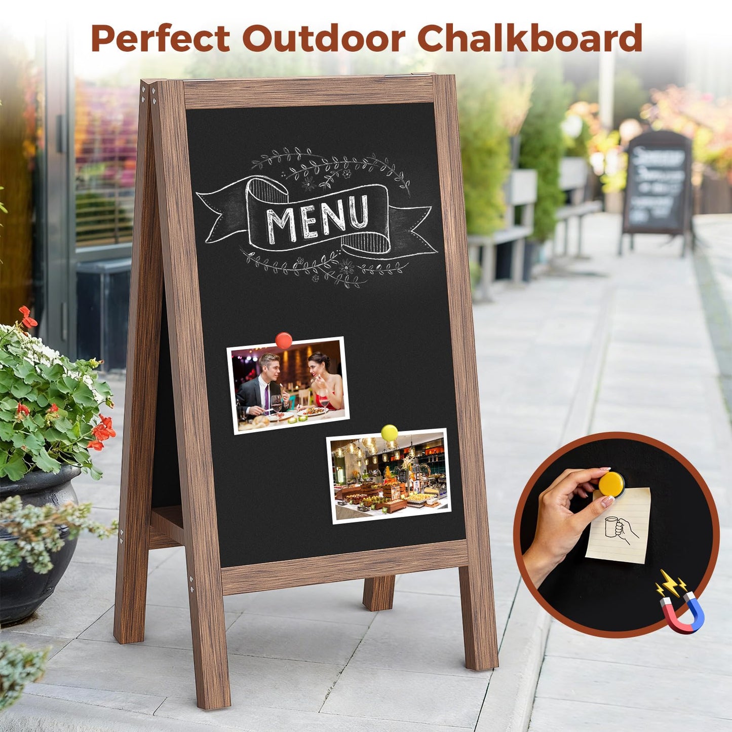Solid Wood A Frame Chalkboard Sign 40"x20", Magnetic Double Sided Sandwich Board, Upgraded Bottom Brace Stable Sidewalk Sign with 8 Liquid Chalk for Cafe Restaurant Wedding Home Business