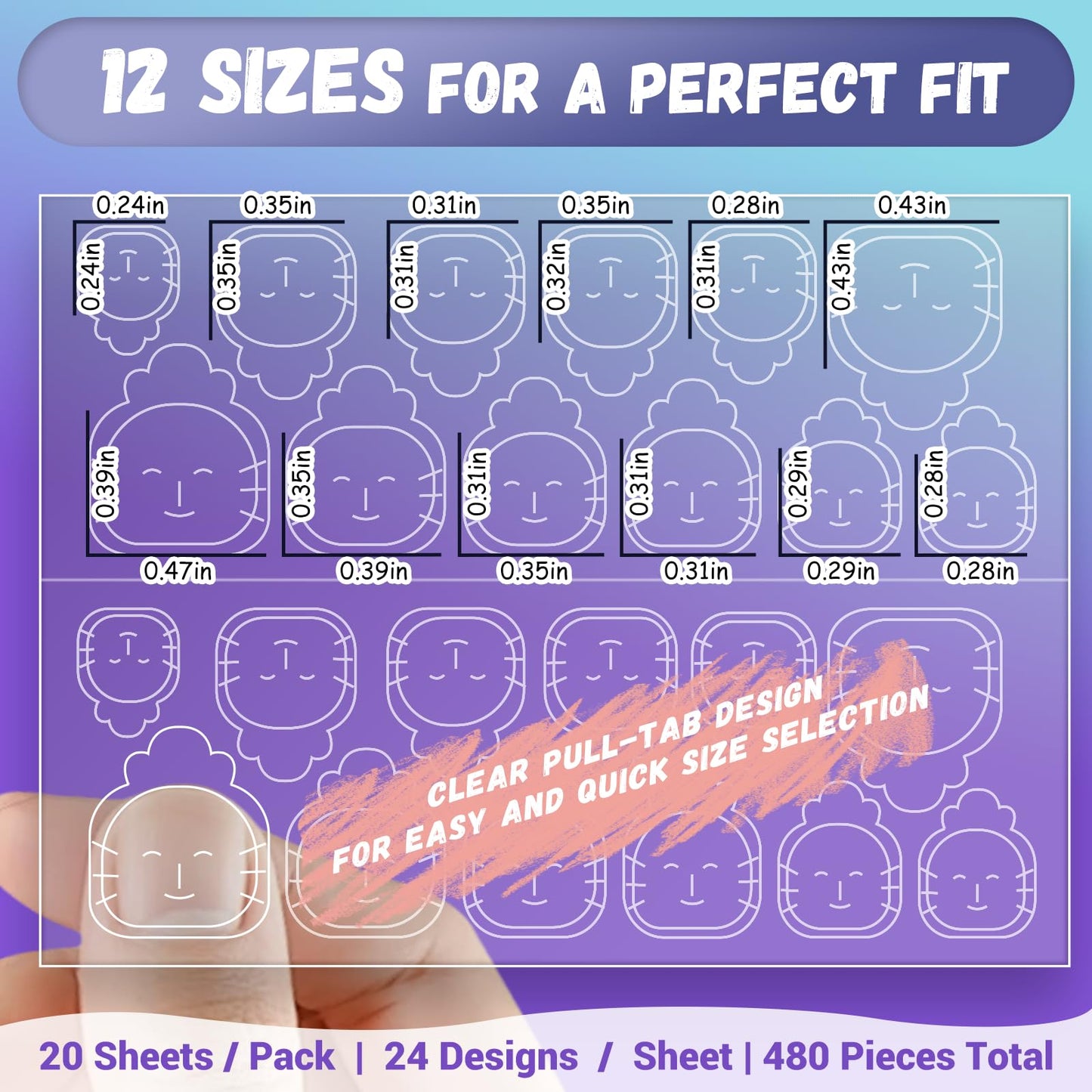 Jolly Snaps XS Non-Toxic Nail Adhesive Tabs for Kids | 480 PCS Extra Strong Sticky Tabs for Press On Nails | Ultra Thin & Easy to Use | 20 Sheets Nail Glue Tabs