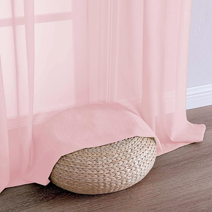 OVZME Blush Pink Sheer Curtains 72 Inches Long 2 Panels Set, Light Filtering Sheer Curtains for Living Room Bedroom 59 Inch Extra Wide, Modern Voile Filmy Rod Pocket Window Drapes, 59Wx72L Inches