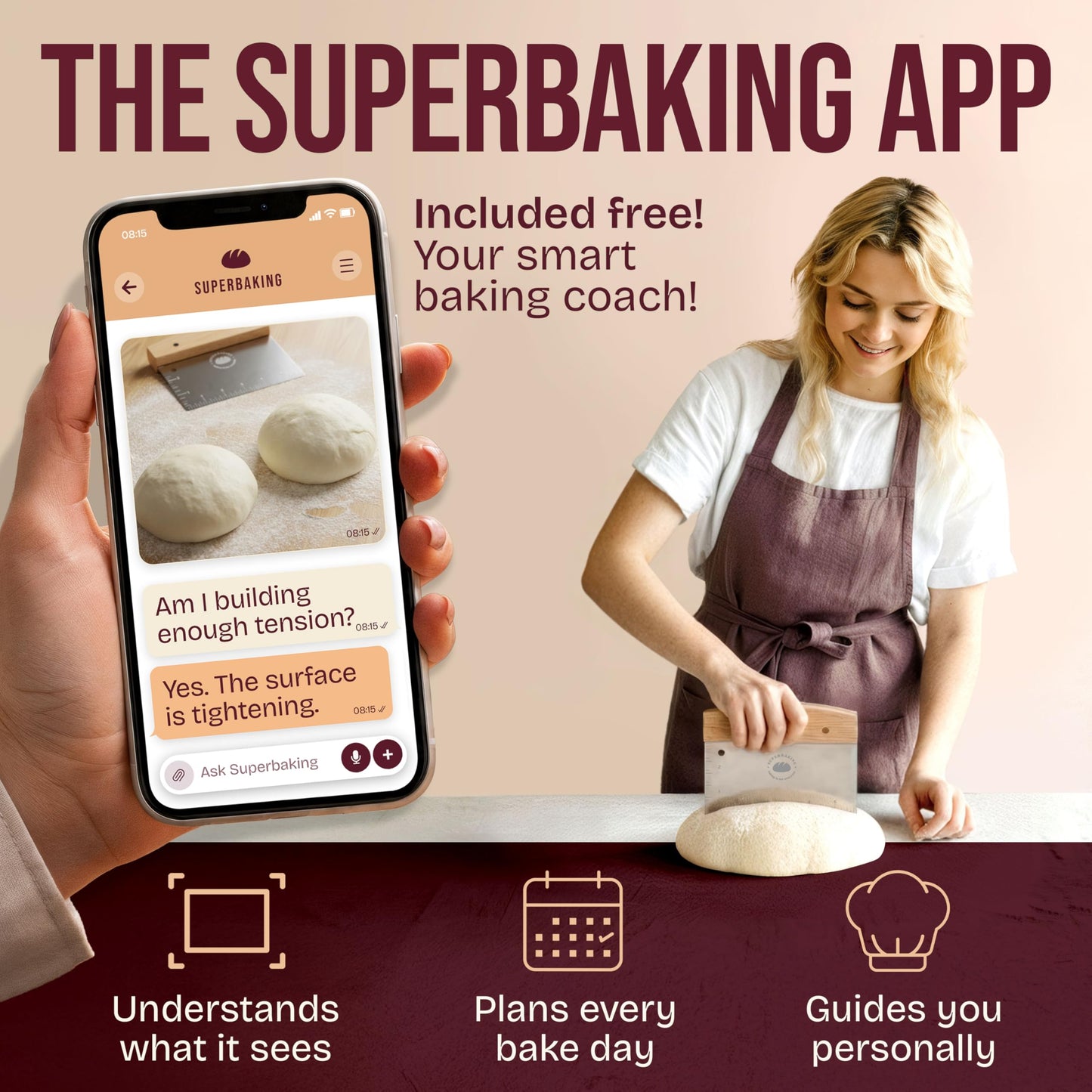 Superbaking Dough Scraper - 6" Bench Scraper - Dough Cutter with Ruler - Pastry & Cake Scraper - Kitchen Tools Sourdough Baking Supplies - Bread Making Tools & Accessories for Home Bakers