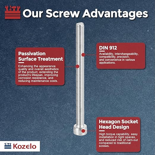 Kozelo 10pcs Socket Head Cap Screws - [M6-1 x 80mm] 304 Stainless Steel Allen Socket Drive for Electrical Motor 3D Printing Fan Engine Replacement Use, Silver