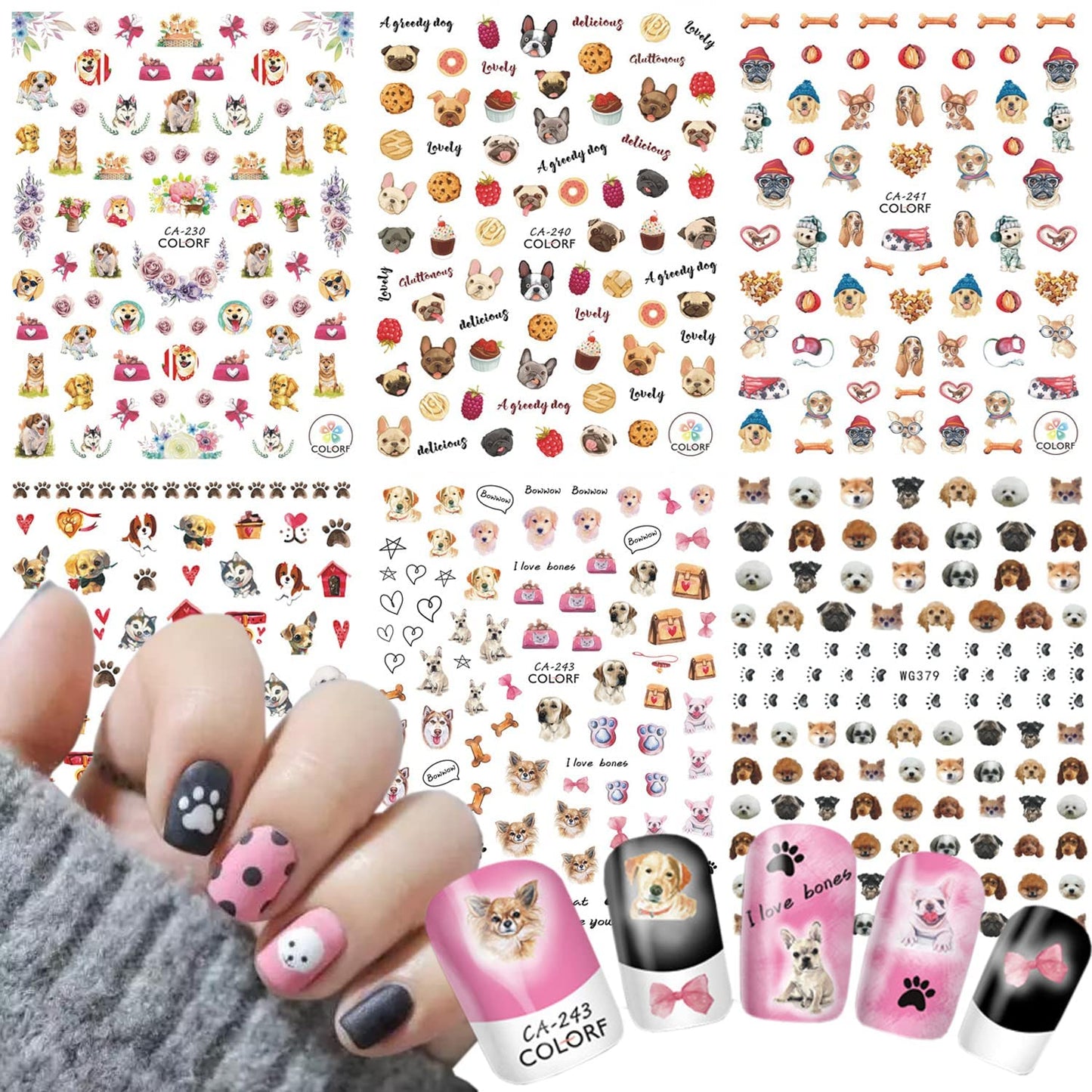 6 Sheets Sexy Girls Nail Stickers and 6 Sheets Dog Nail Stickers