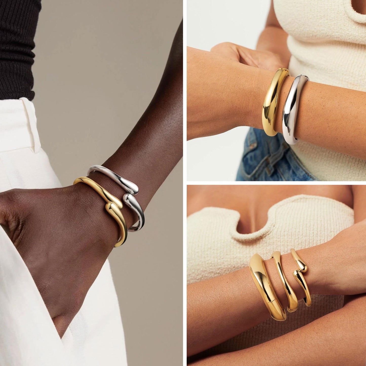 M MOOHAM Chunky Gold Bangle Bracelets for Women, Dainty 14k Gold-Plated Chunky Stackable Statement Bangle Twist Cuff Bracelet Stack Set for Women Trendy Jewelry Gifts