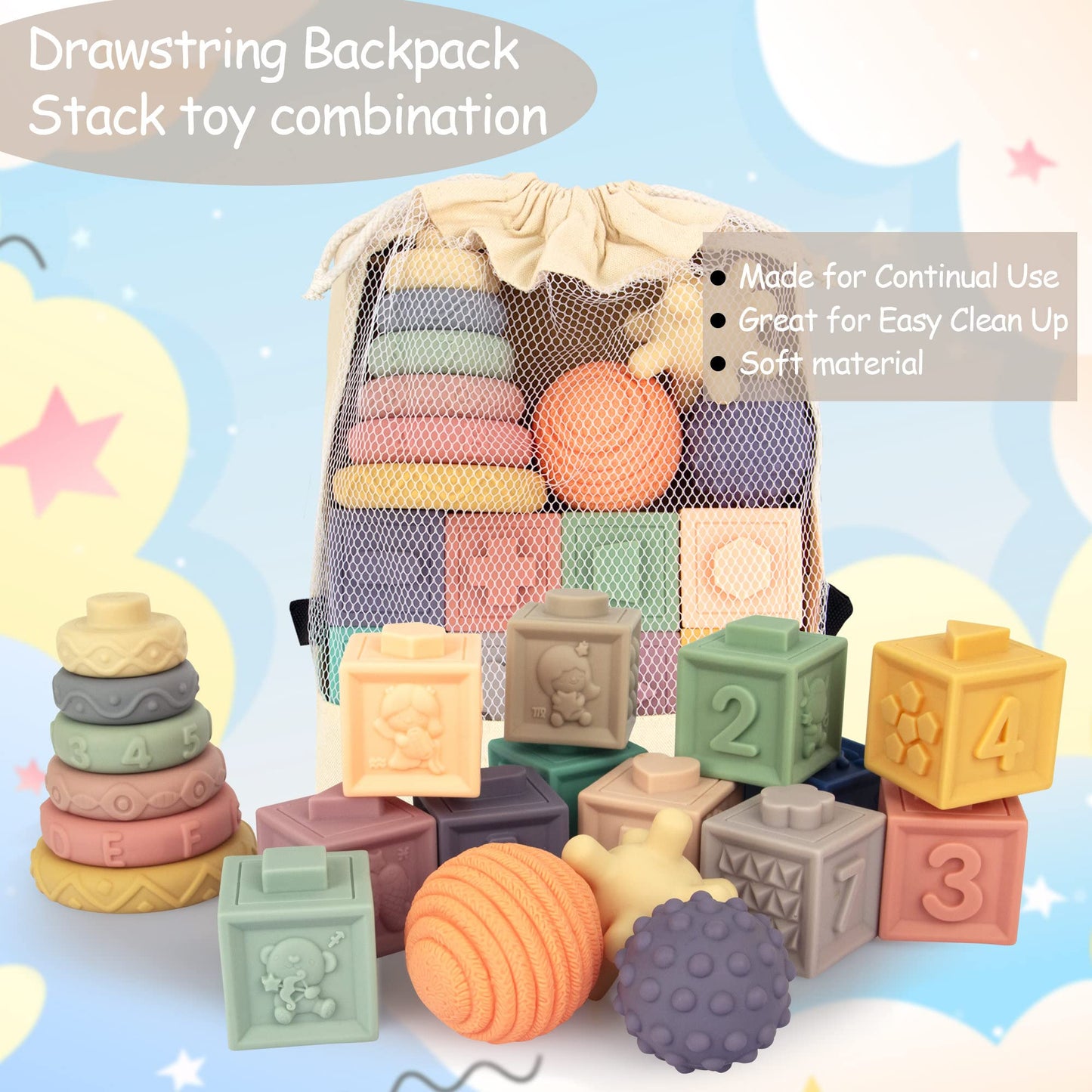 21PCS Montessori Toys for Babies,Teething Toys for Babies Months, 6 Months+, Early Educational Learning Stacking Tower, Sensory for Toddlers 1-3, Soft Rings Stacker & Teethers