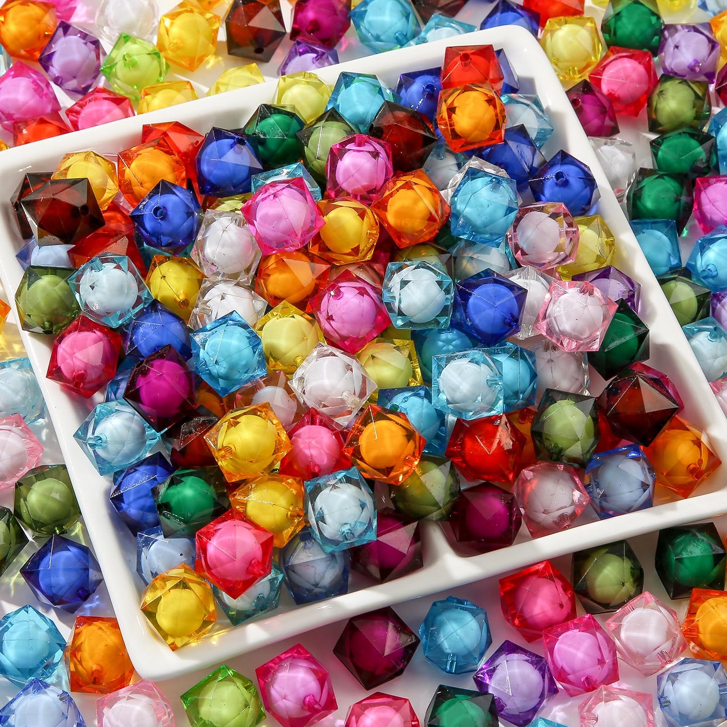 CYEENUT 20mm Acrylic Beads 180pcs Cube Chunk Bubblegum Bead Multicolor Beadable Pen Ball Beads for Pen Bag Jewelry Making Necklace Bracelets (Transparent&Color)