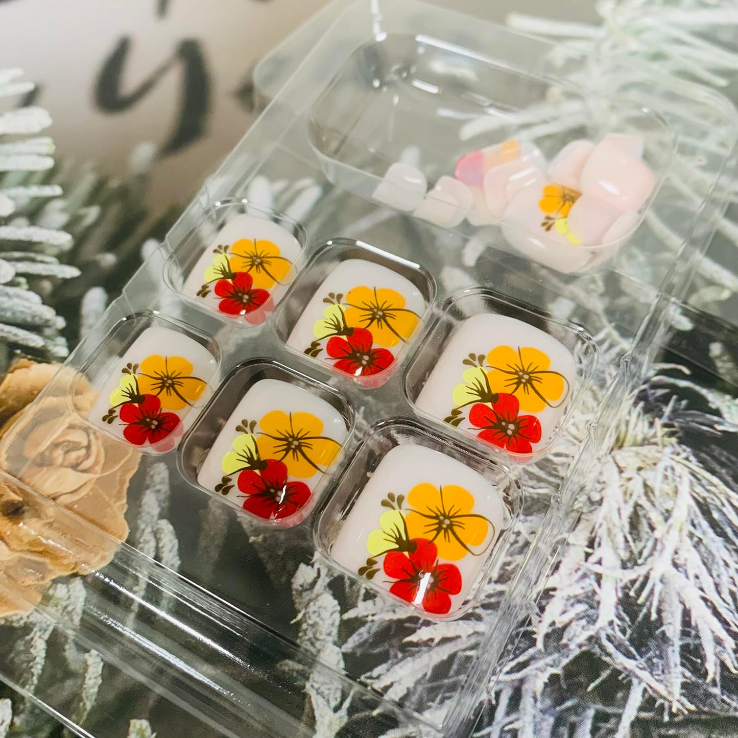 Press-On Coffin Nails with Flower Designs, Full Cover Reusable False Toenails with Adhesive Tab, Artificial Acrylic Fake Nails for Toe, Glue-On Toenails with Charm, Stick-On Toe Nails for Women