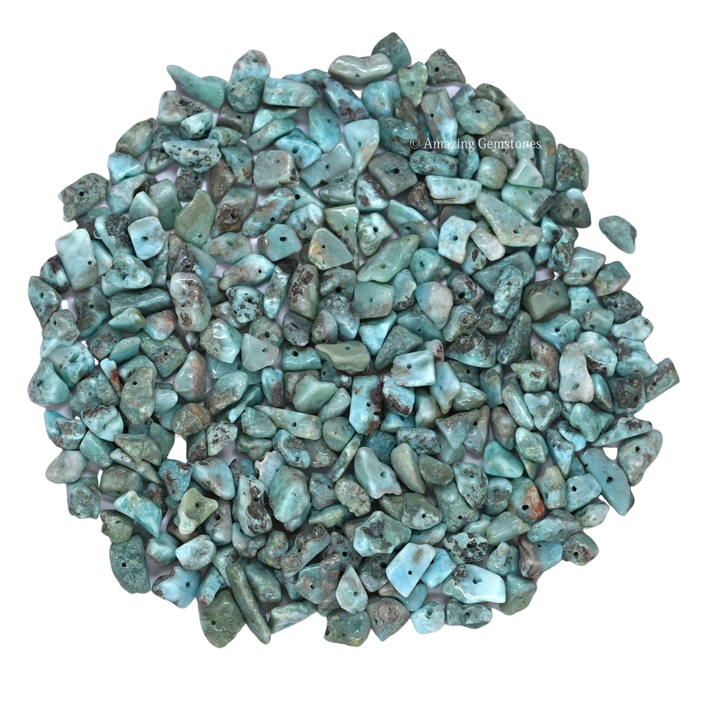 Larimar Pre Drilled Natural Crystals Crushed Chips Beads for Jewelry Making, DIY Handmade Healing Crystals (25 Inch Strand)