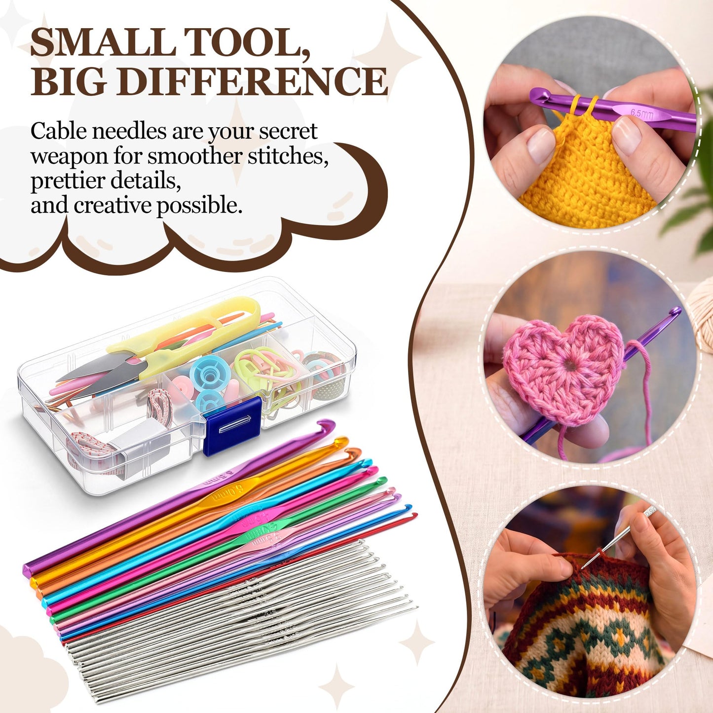 Dunkive 22-Piece Crochet Hooks Set with Case and Complete Knitting Accessories Kit, Aluminum Ergonomic Crochet Hooks, Stitch Holders, Needles & Stitch Markers for Beginners and Arthritic Hands