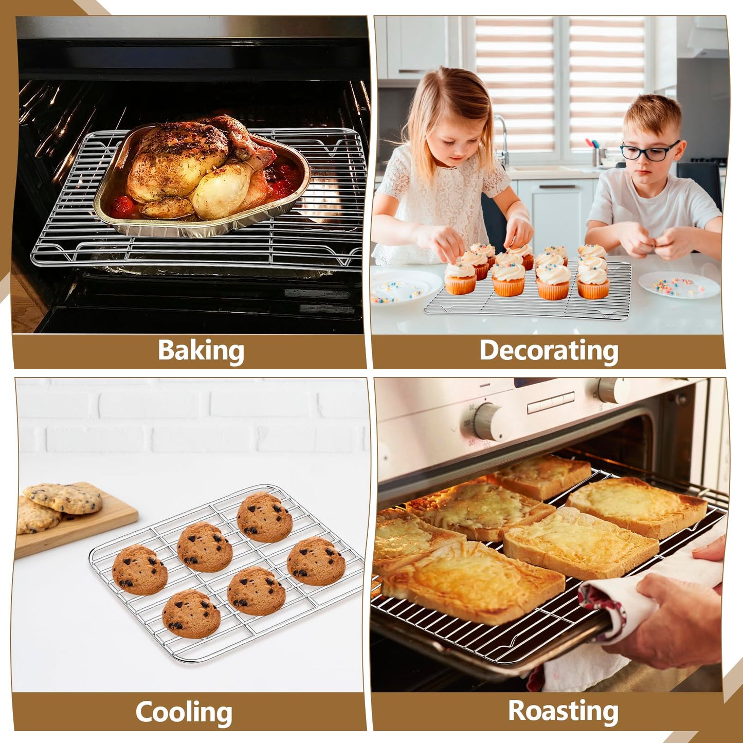 Gabotrie Baking Cooling Rack Set of 4, Stainless Steel Baking Racks, Heavy Duty Wire Racks, Non-Stick Roasting Rack for Baking Cooking Roasting, Oven & Dishwasher Safe, 4 Various Sizes