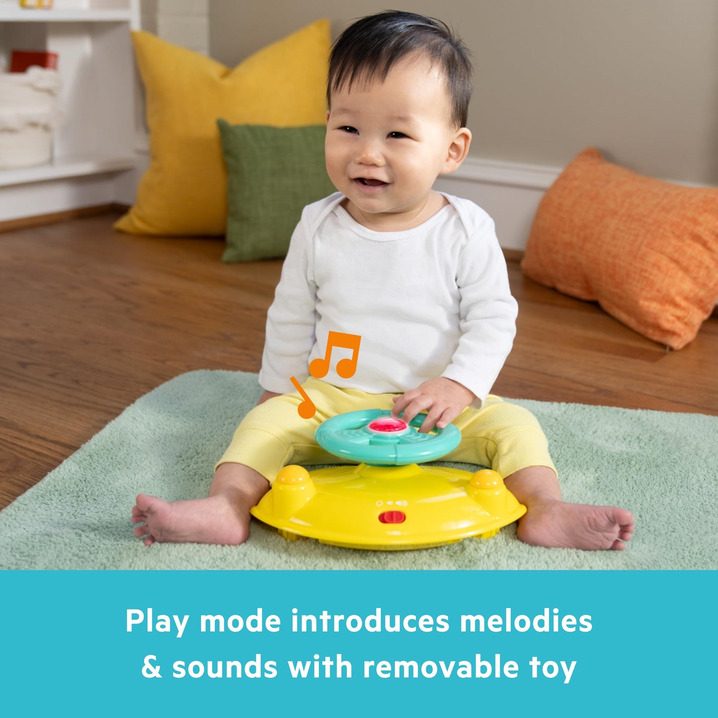 Bright Starts Ready to Roll Lights & Sounds Walker with Steering Wheel and Car Sounds, Removable Electronic Toy Station, 6-12 Months or Up to 26 lbs, Unisex