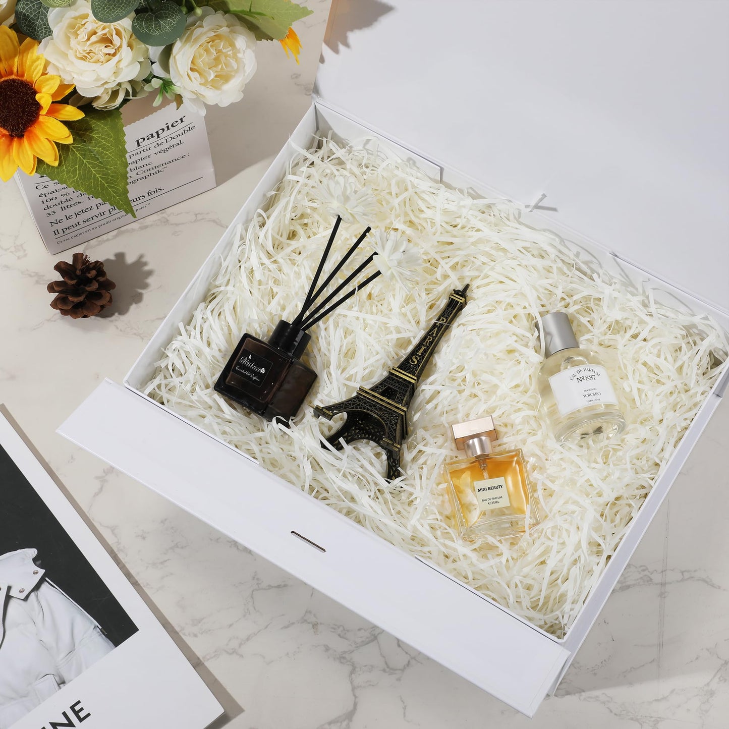 STOBOCTER Gift Box,13.5x10x5 Gift Boxes with Lids for Presents,White Magnetic Gift Box for Wrapping,Birthday, Wedding, Bridesmaid Proposal, Christmas,Includes Ribbon,Card