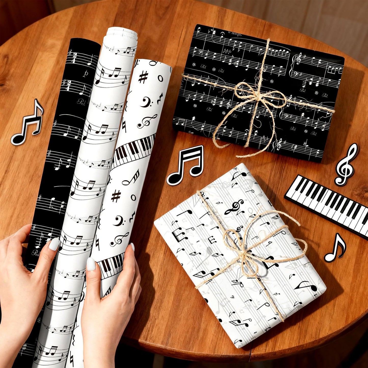12 Sheets Music Notes Wrapping Paper Black White Pattern Gift Wrap Paper Music Themed Birthday Wrapping DIY Crafts Papers Party Favors Supplies