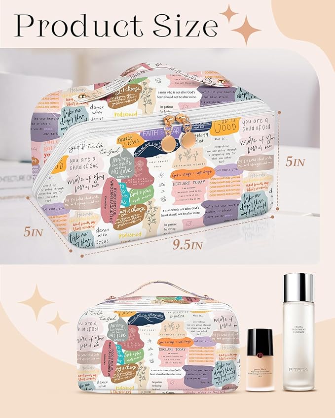 Bistup Makeup Bag Travel Cosmetic Bag Toiletry Make Up Bags Cute Women Large Capacity Big Medium Leather Quote Aesthetic Portable Teen Girls Teenage Foldable Expandable Compact Open Flat Zip
