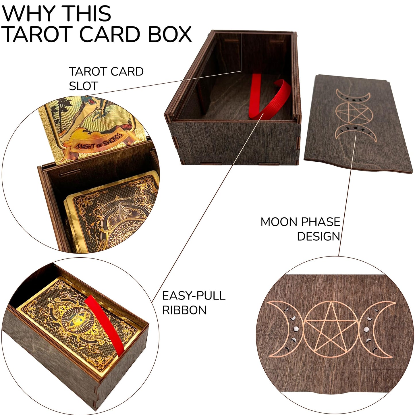 Marolen Tarot Card Holder Box with Moon Phase Design – Tarot Deck Holder Box with Slots – Witchcraft Decor – Gifts for Tarot Lovers – Tarot Accessories for Women