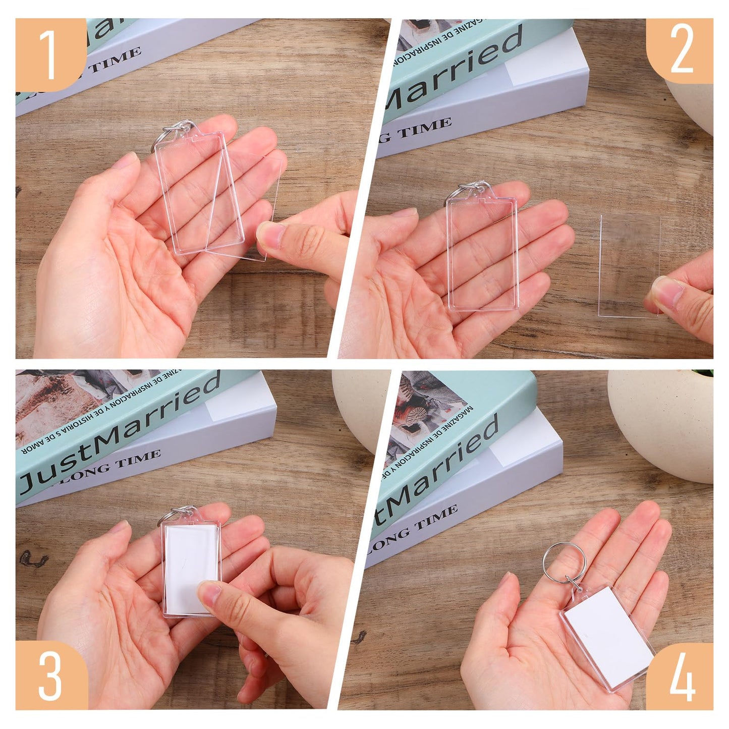 wutfuooo 150 Pack Clear Acrylic Photo Picture Keychain Blank Photo Insert Keyring DIY Personalize Favor