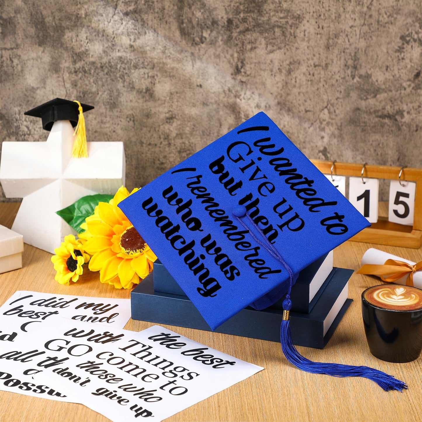 Dunzoom 8 Pcs Graduation Cap Topper Stickers 2026 Religious Grad Cap DIY Decorations Kit Adhesive Grad Hat Topper Saying Sticker for Class of 2026 Craft Gifts DIY Art Decorations(Black)
