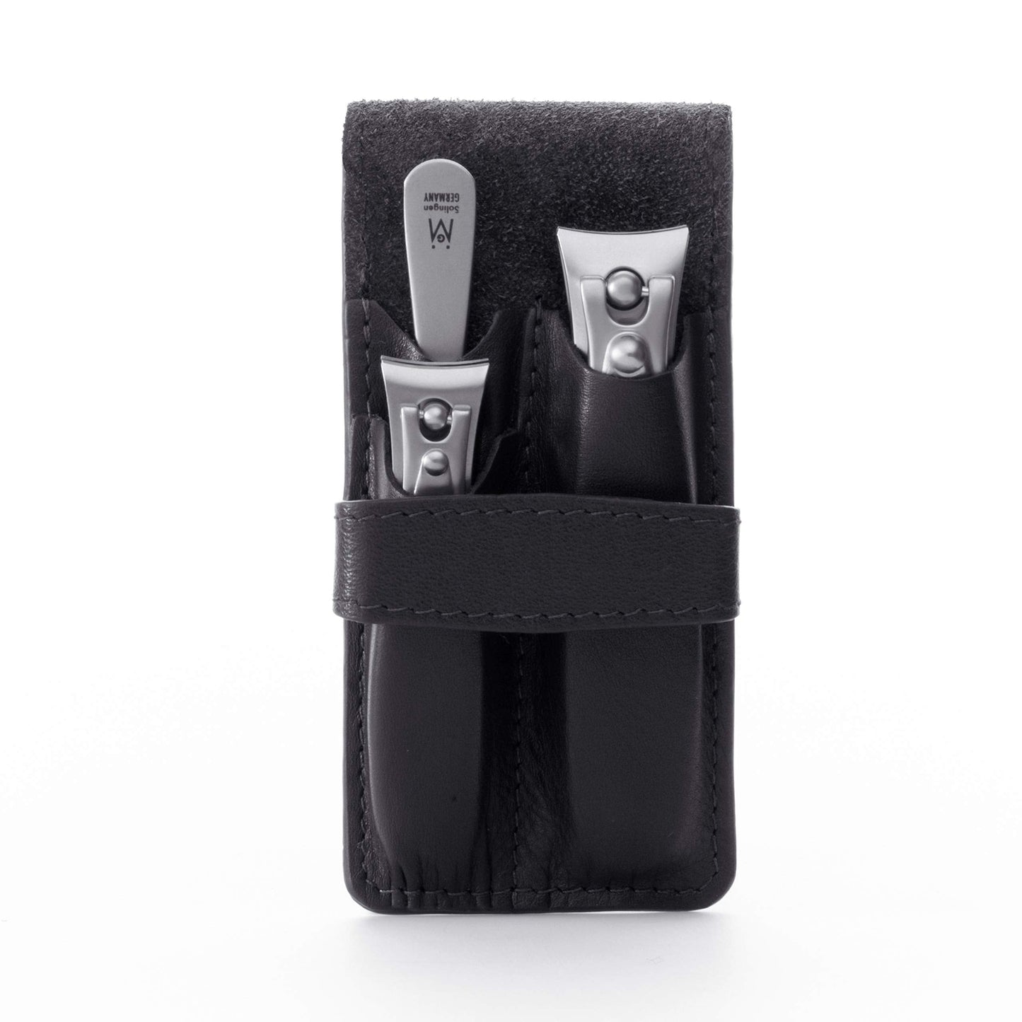 GERMANIKURE Nail Clippers and Sapphire Nail File Set in Black Leather Case – Ethically Made in Solingen Germany, FINOX Stainless Steel Tools – Professional Quality Manicure & Pedicure Kit for Men