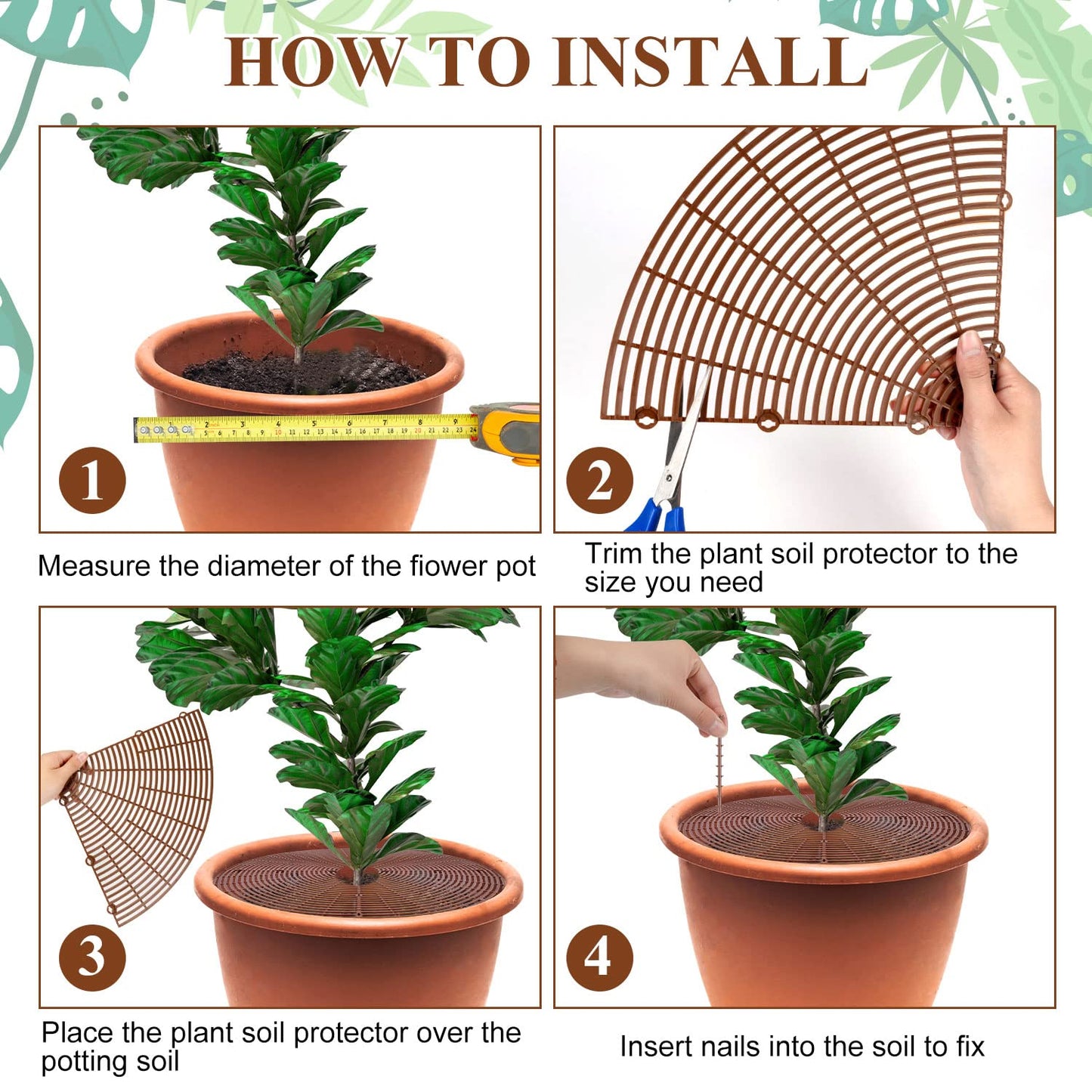 YGAOHF 5 Pcs 20.8" Plant Pot Grid Cover, Cuttable Grid Flower Pot Cover with 60 Stakes, Large Plastic Plant Pot Soil Protector with Center Cutout, Pet Cat Digging Stopper
