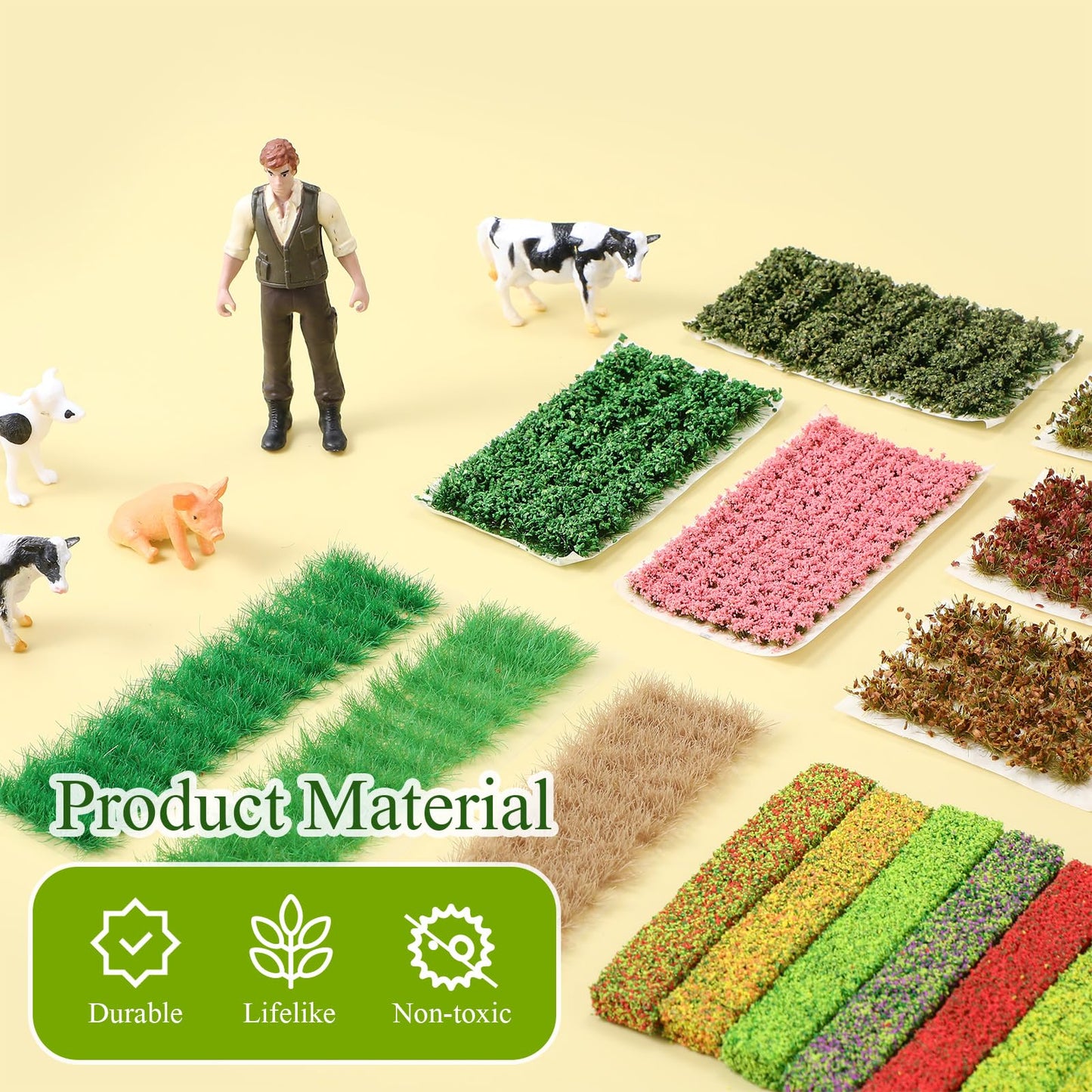 Redbaker 288 Pcs Static Grass Tuft Flower Cluster Vegetation Groups Self Adhesive Artificial Model Grass Tufts DIY Miniature Colorful Flower for Terrain Railway Scenery Table Landscape (Mixed Style)
