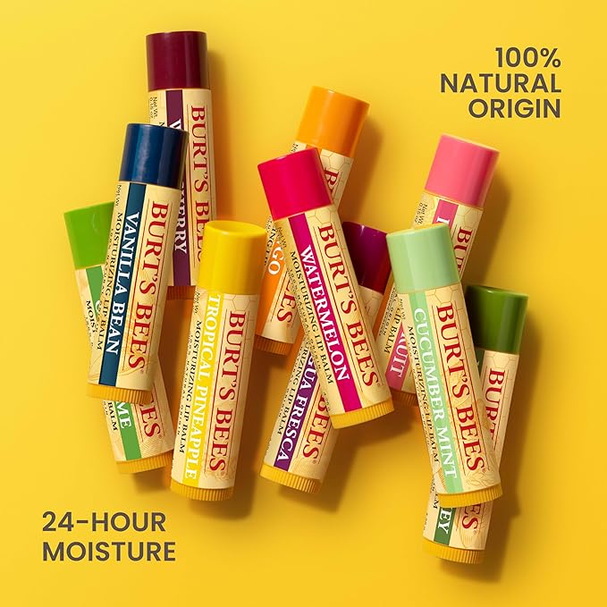 Burt's Bees 12 Days of Joy Lip Balm Advent Calendar Gift Set, Flavored Lip Balm Pack Great for Office Holiday Gifts, Tint-Free, Natural Origin Lip Care, 12 Tubes, 0.15 oz.
