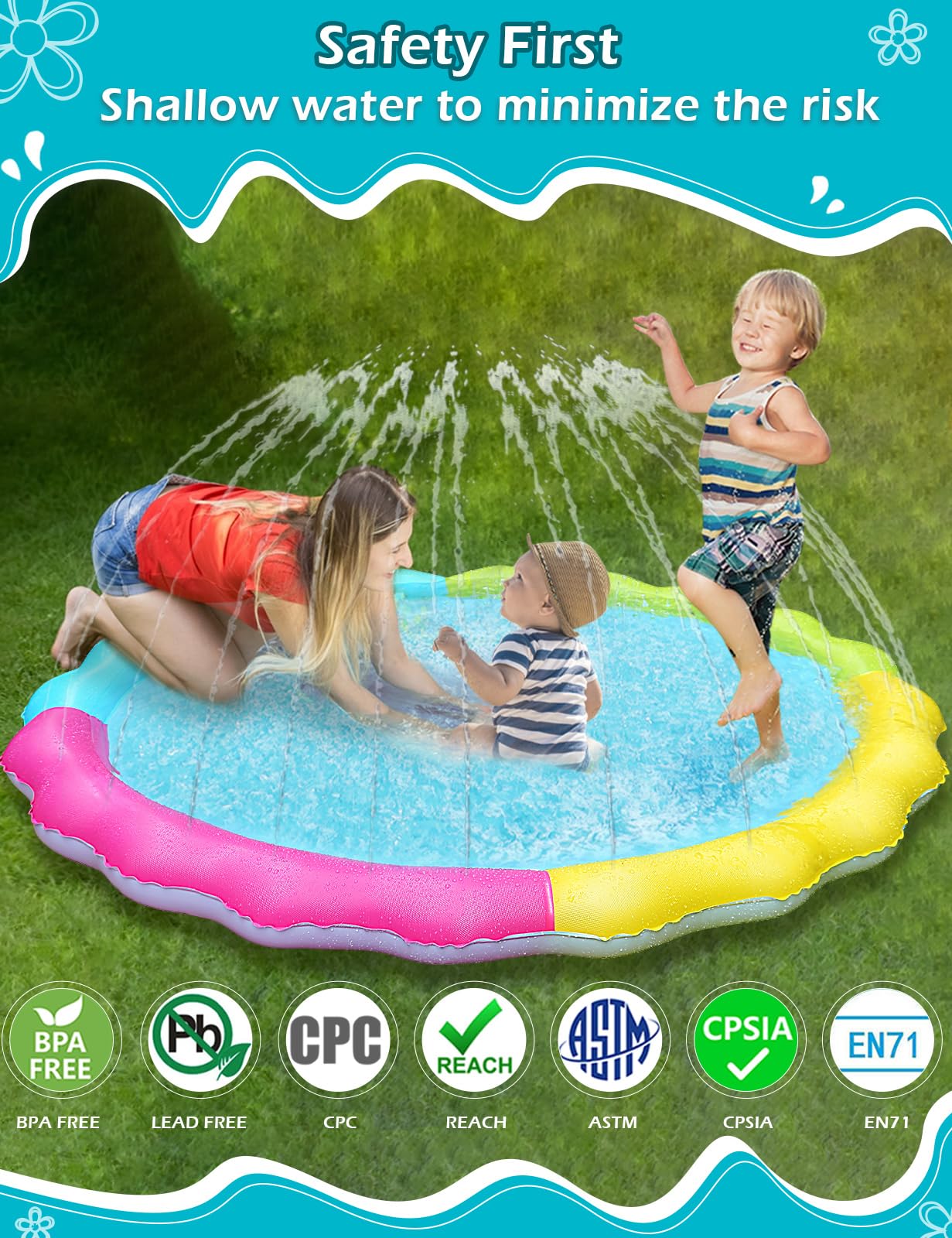 Jasonwell Splash Pad Sprinkler for Kids Splash Play Mat Outdoor Water Toys Inflatable Splash Pad Baby Toddler Pool Boys Girls Children Outside Backyard Dog Sprinkler Pool Age 1 2 3 4 5 6 7 8 9 L