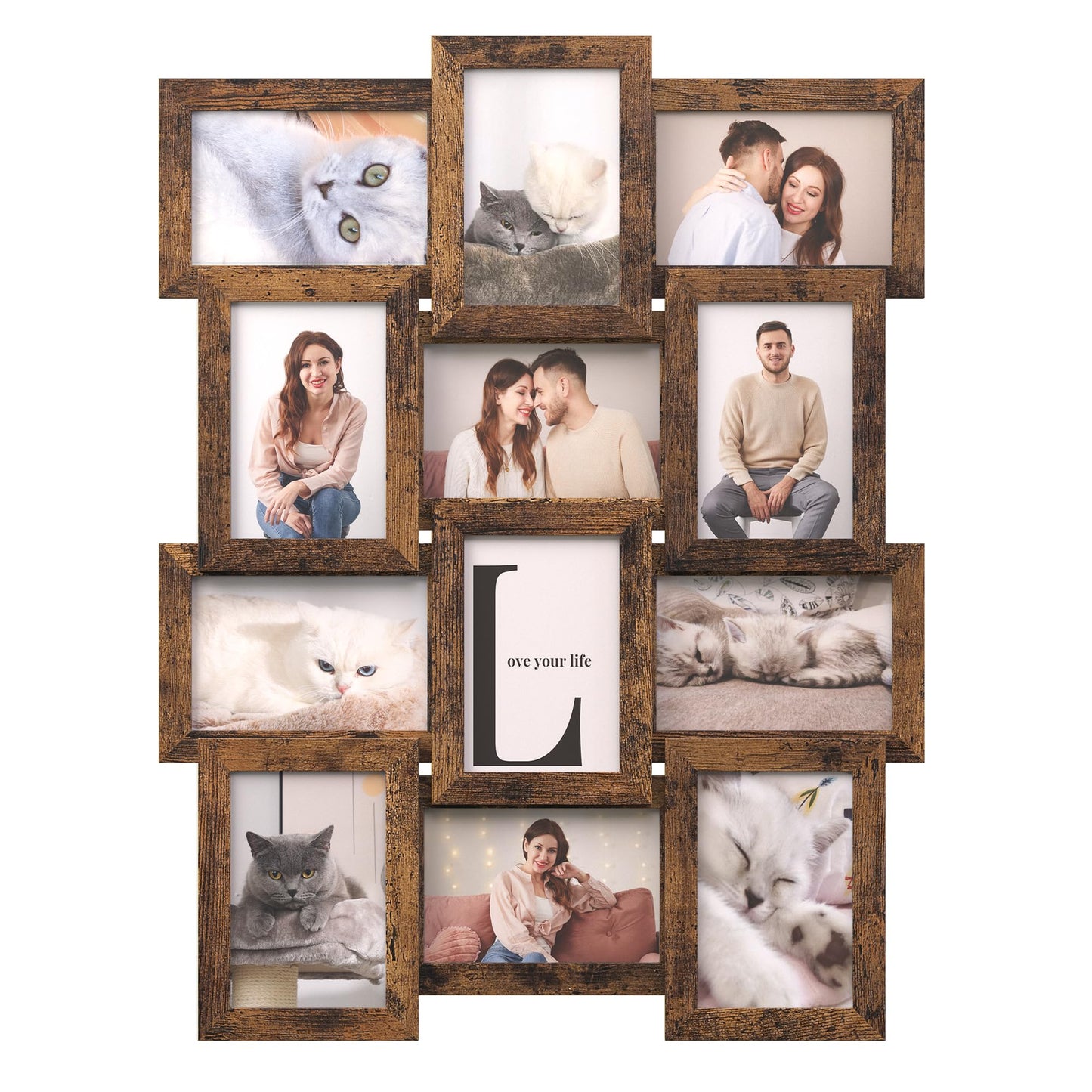 SONGMICS Collage Picture Frames, 4x6 for Wall Decor, Multi Family Photo for Gallery Decor, Hanging Display, Set of 12, Rustic Brown URPF026X01