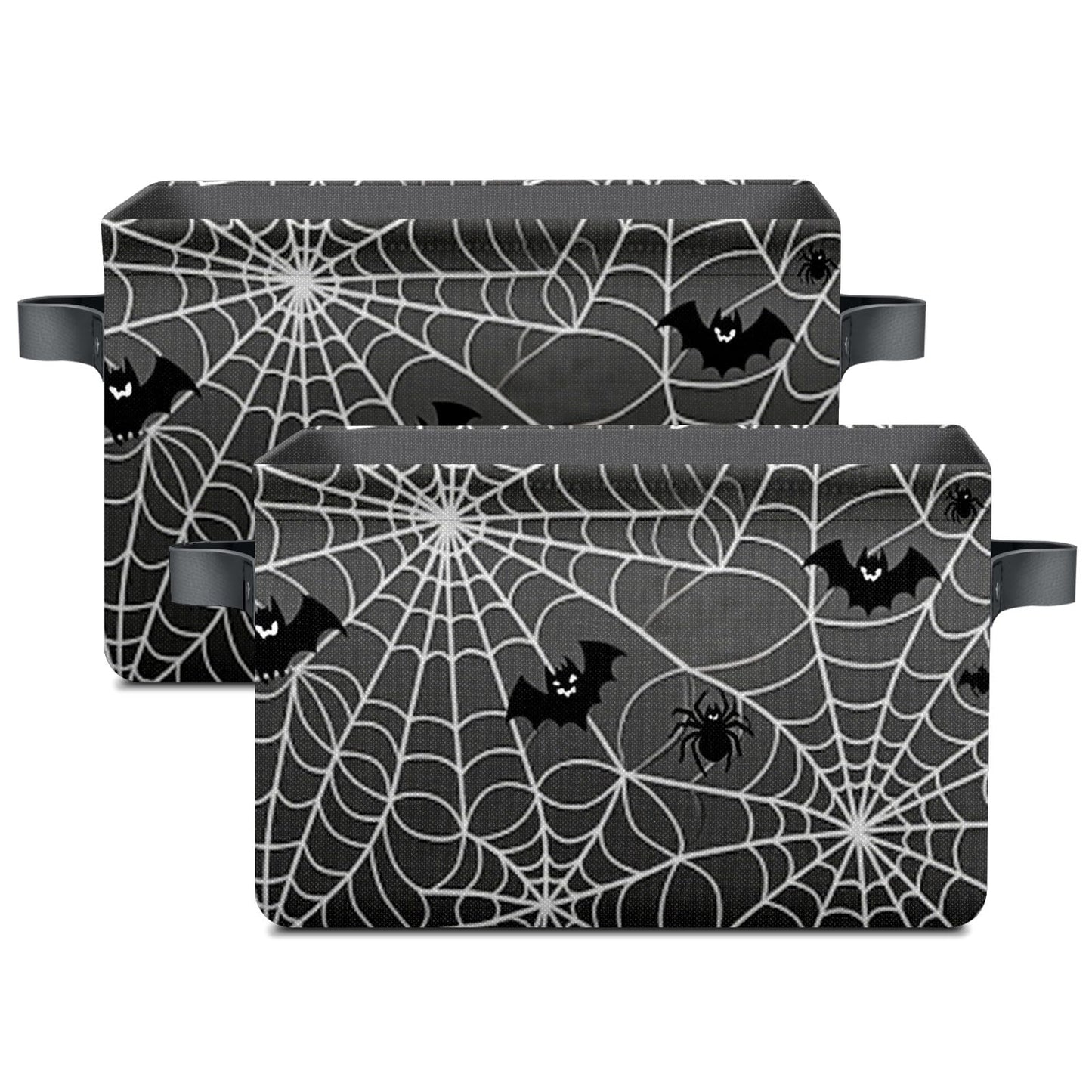 AHENGPAIG Halloween Baskets,Spider Web Bat Storage Bins with Handles for Men, Foldable Organizer Storage Boxes 14 x 10 x 8