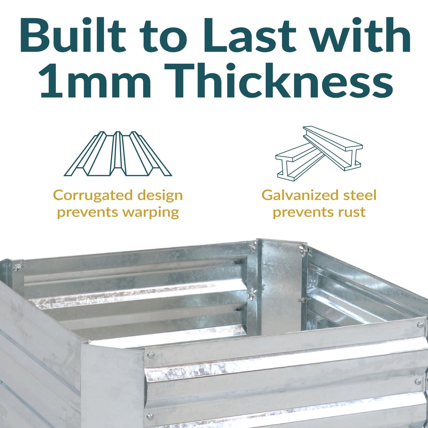 Sunnydaze Galvanized Raised Garden Bed Kit - 2x2x1 ft Outdoor Raised Garden Bed - Metal Planter Box for Vegetables, Flowers, Herbs - Silver - Square